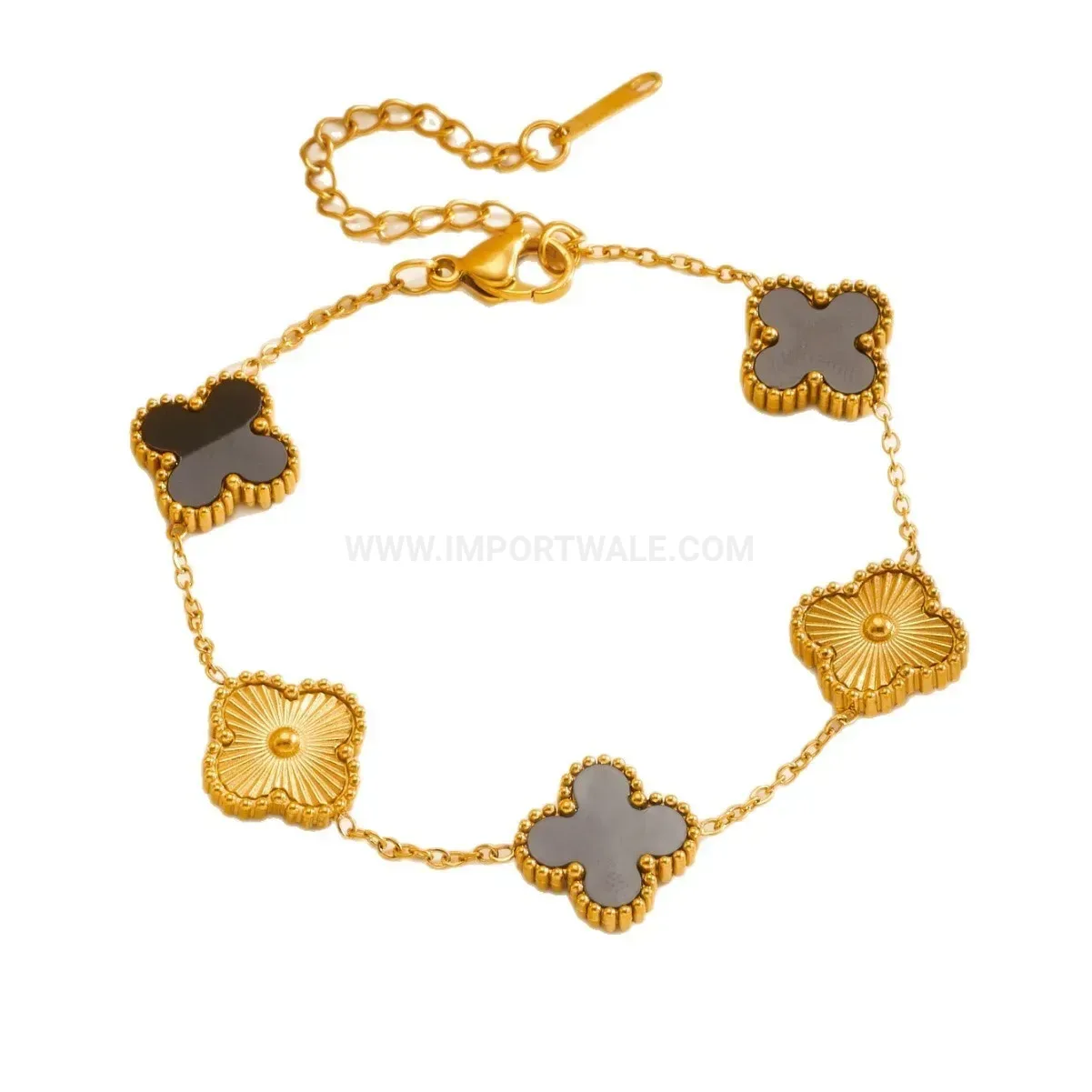 Stainless Steel Mother of Pearl Four Leaf Clover Bracelet