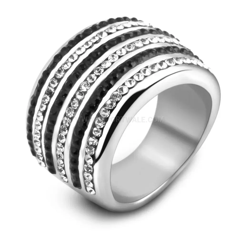 Vintage Rhinestone Six Row Stainless Steel Statement Ring