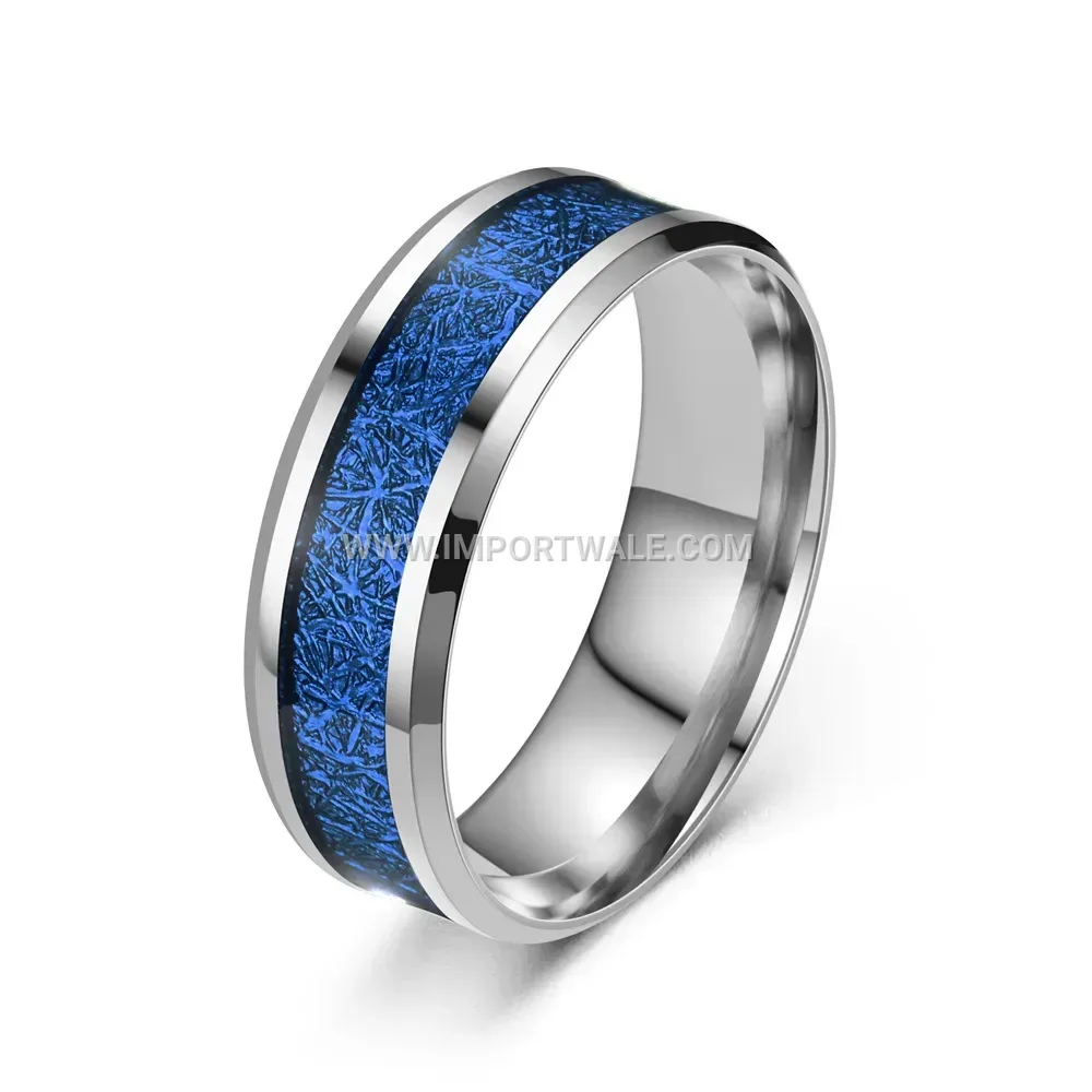 Beveled Stainless Steel Ring with Silk Thread Inlay