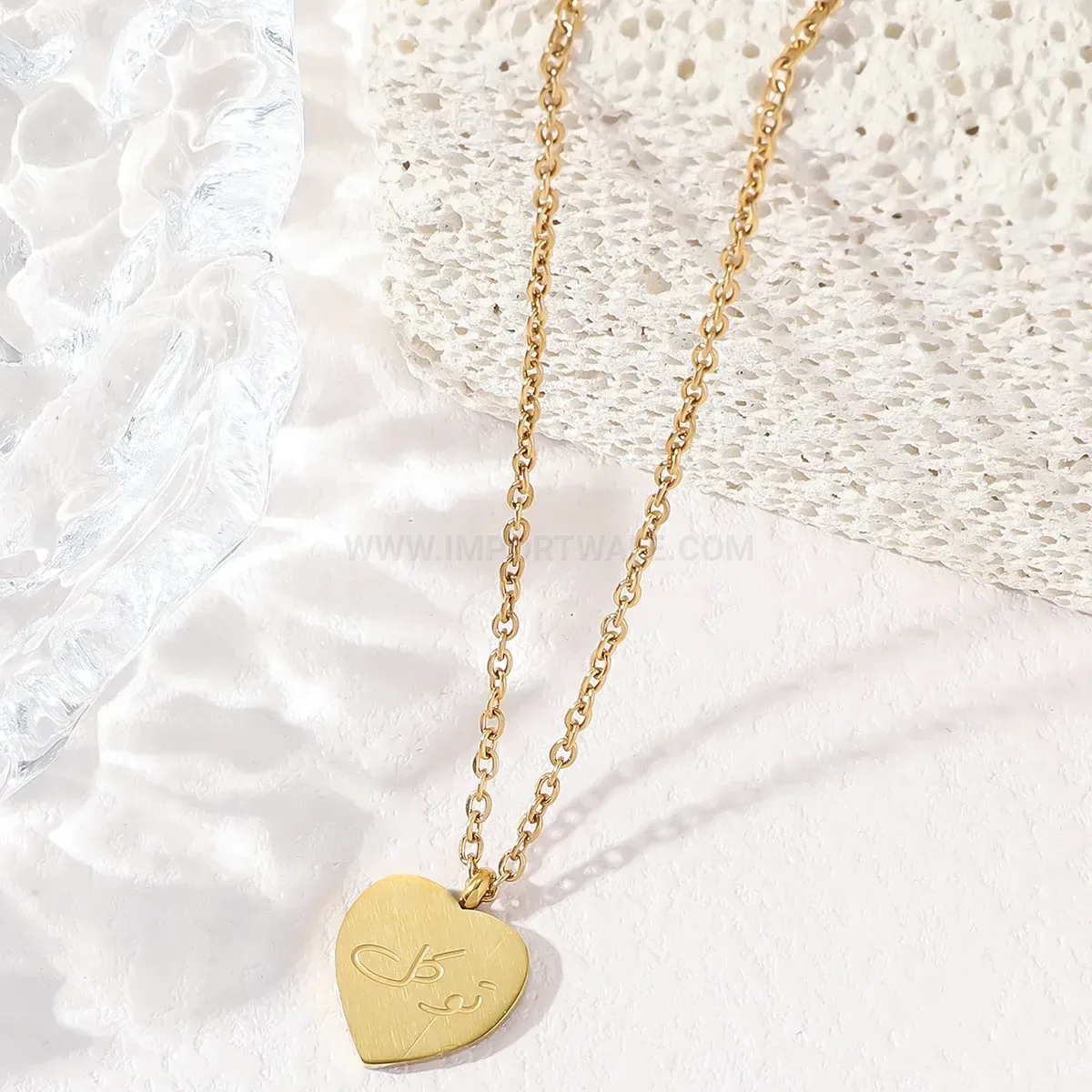 Modern Stainless Steel Arabic Calligraphy Heart Pendant Necklace