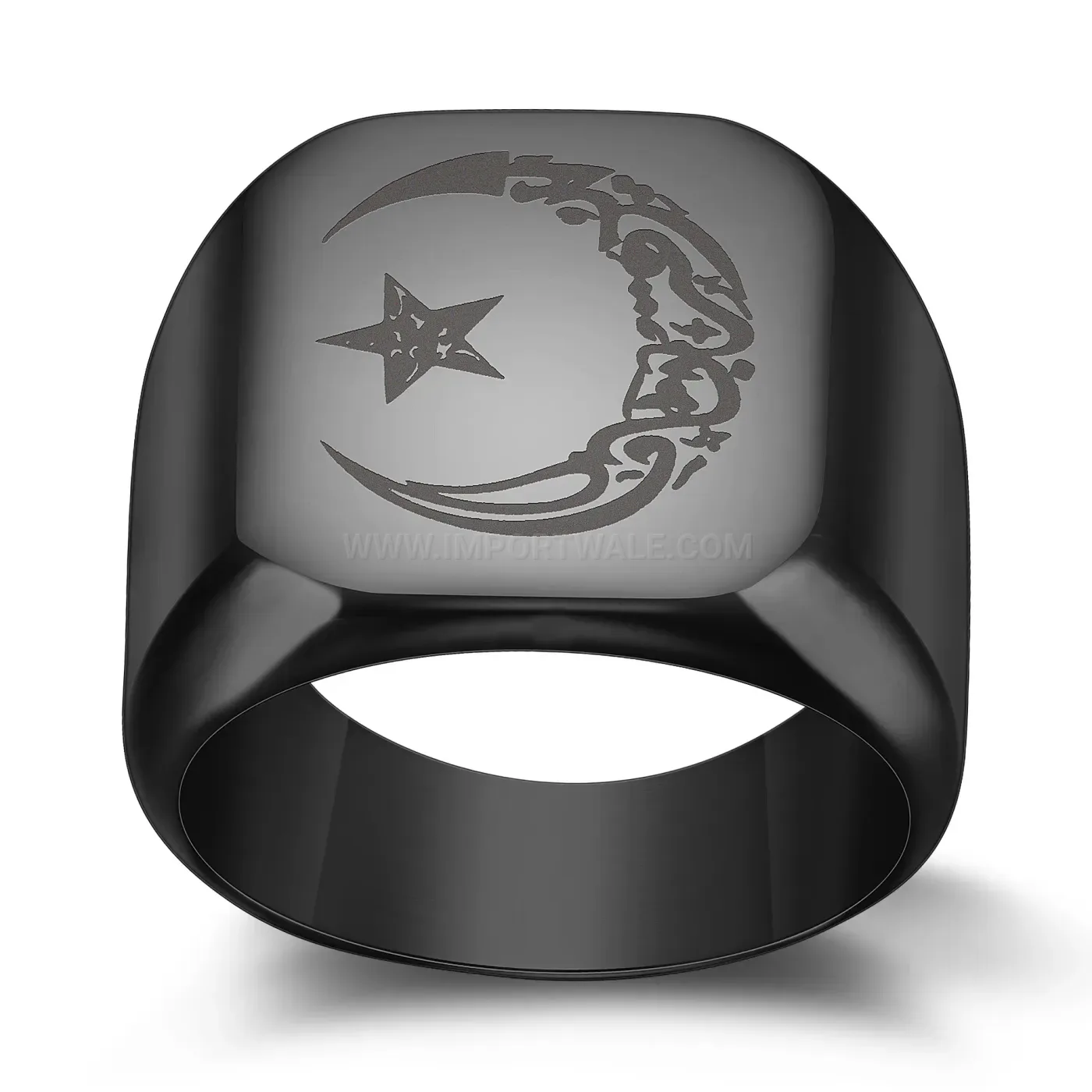 Trendy Celestial Star and Moon Square Stainless Steel Ring