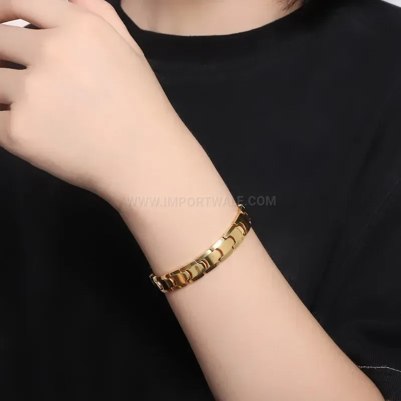 Gilded Tungsten Steel Bio Magnetic Link Bracelet