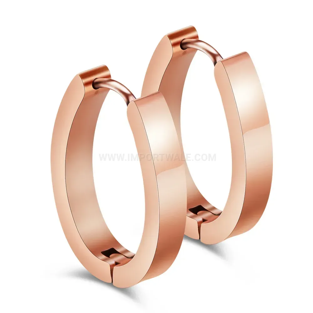 Bold Polished Oval Stainless Steel Huggie Hoop Earrings