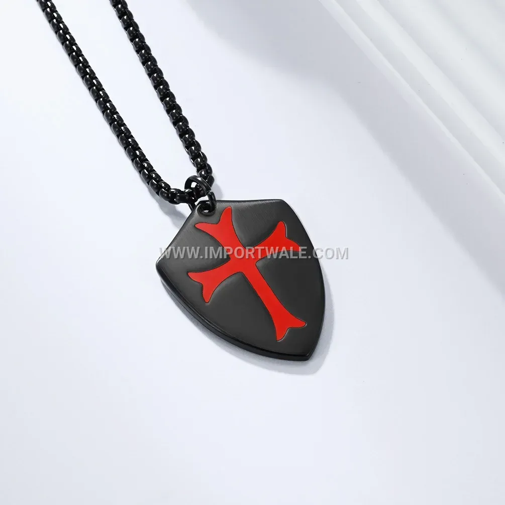 Retro Military Shield Stainless Steel Pendant Necklace for Men