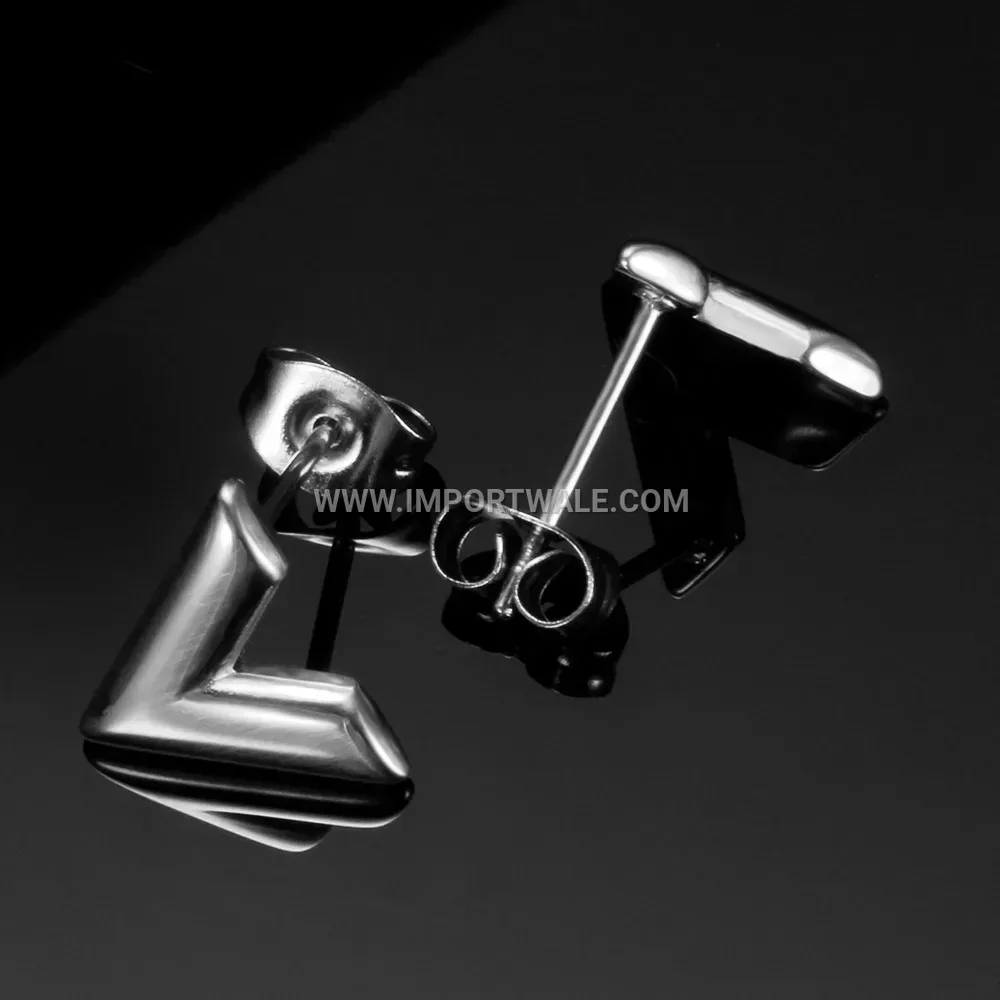 Stainless Steel V Letter Stud Earrings in Sleek Minimalist Style