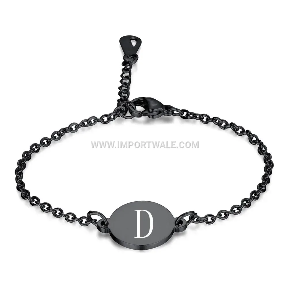 Black Stainless Steel Engraved Alphabet Disc Chain Bracelet