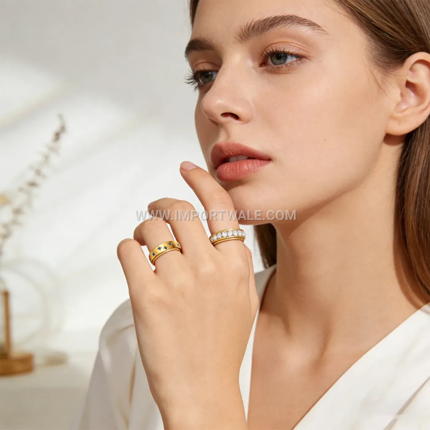 Rhinestone Accent Stainless Steel Interactive Spinner Ring