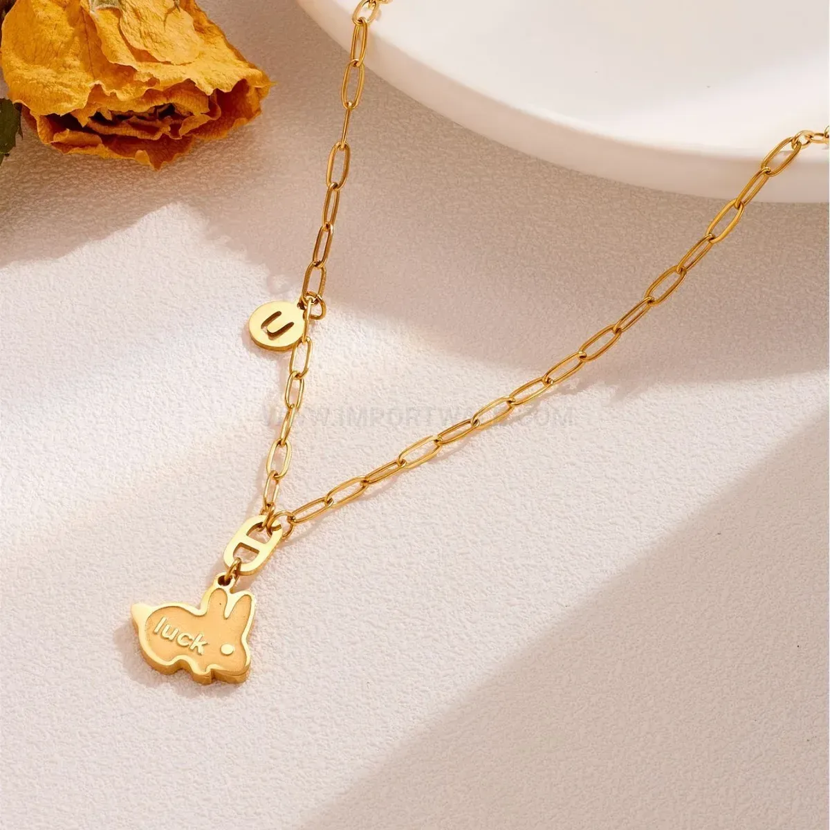 Modern Titanium Steel Smiling Rabbit Zodiac Pendant Clavicle Necklace