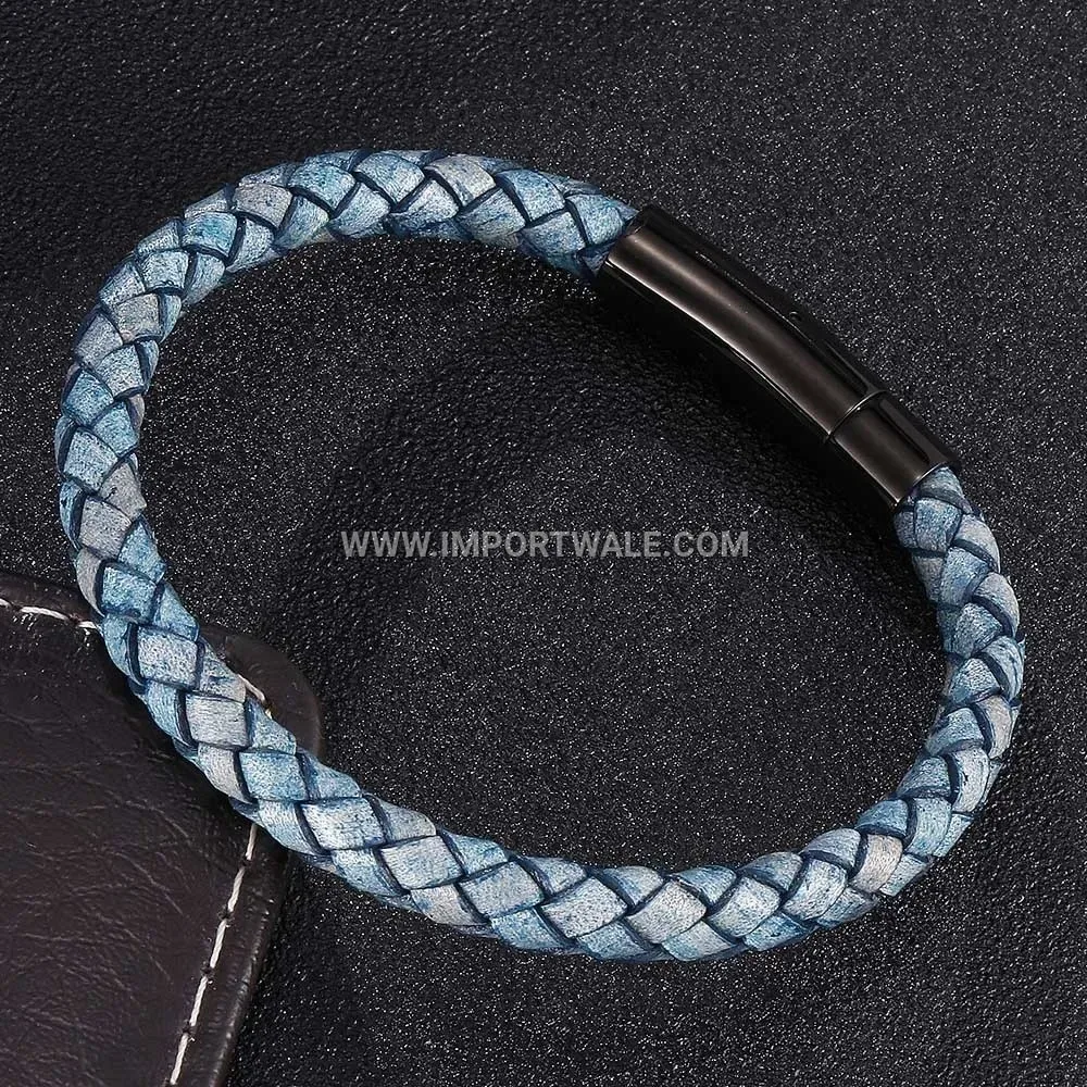 Handcrafted Braided Genuine Leather Wristband with Clasp