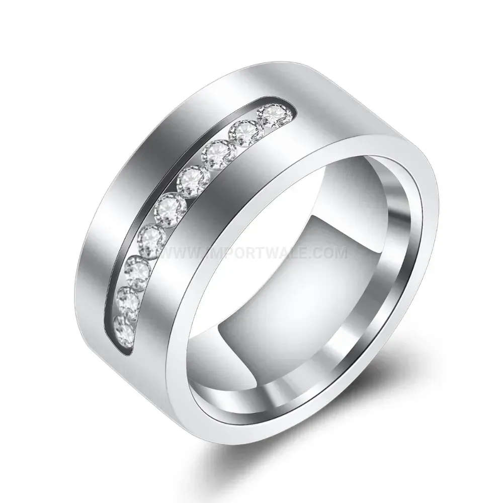 Premium Single Row Cubic Zirconia 8mm Stainless Steel Band Ring