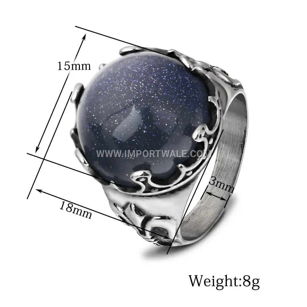 Vintage Titanium Steel Ring with Blue Sandstone Inlay