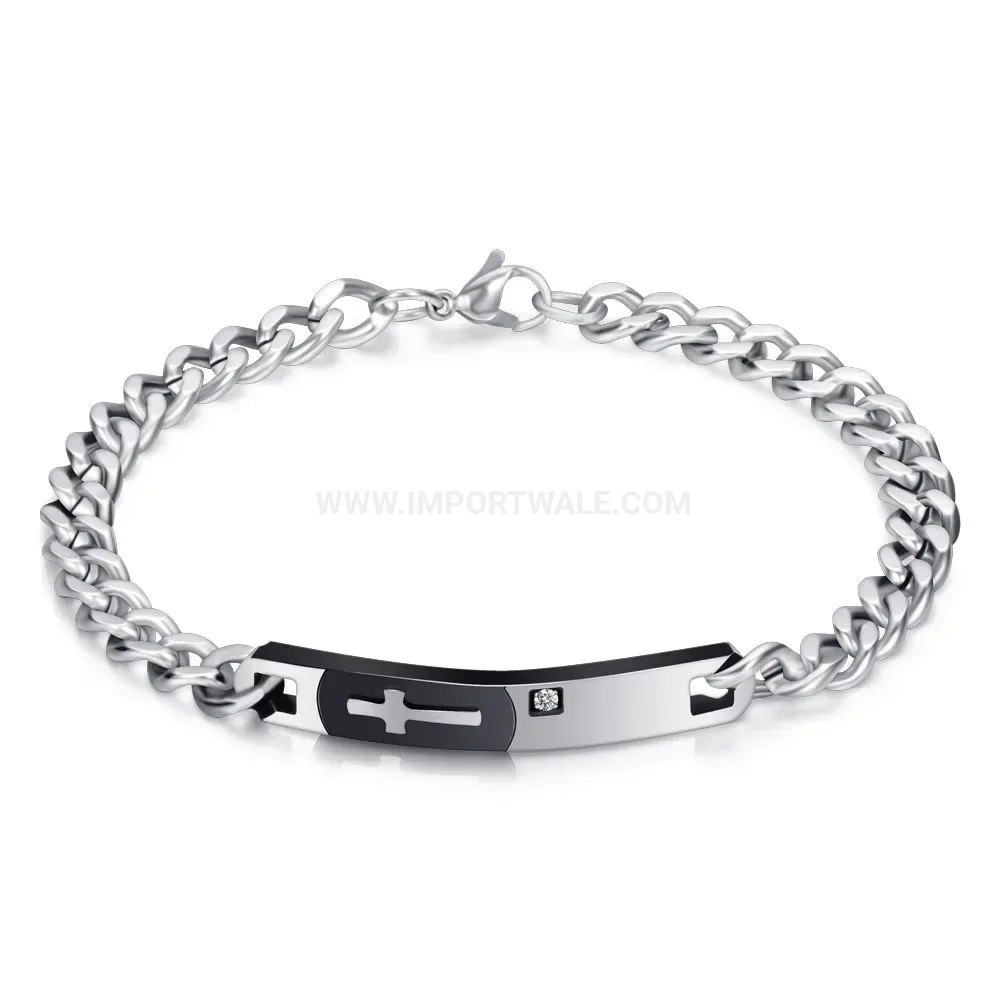 Stainless Steel Cross Pendant Cubic Zirconia Couples Chain Bracelet