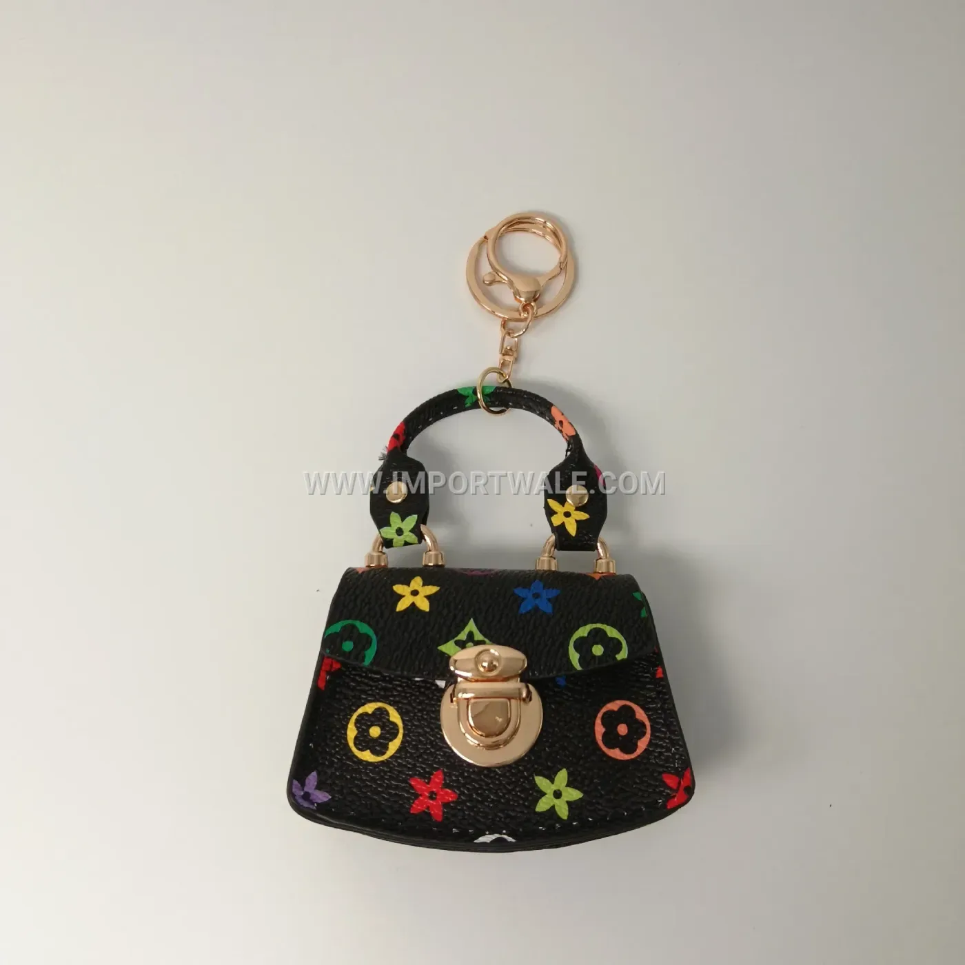 Printed Fan Shaped Mini PU Leather Handbag Keychain