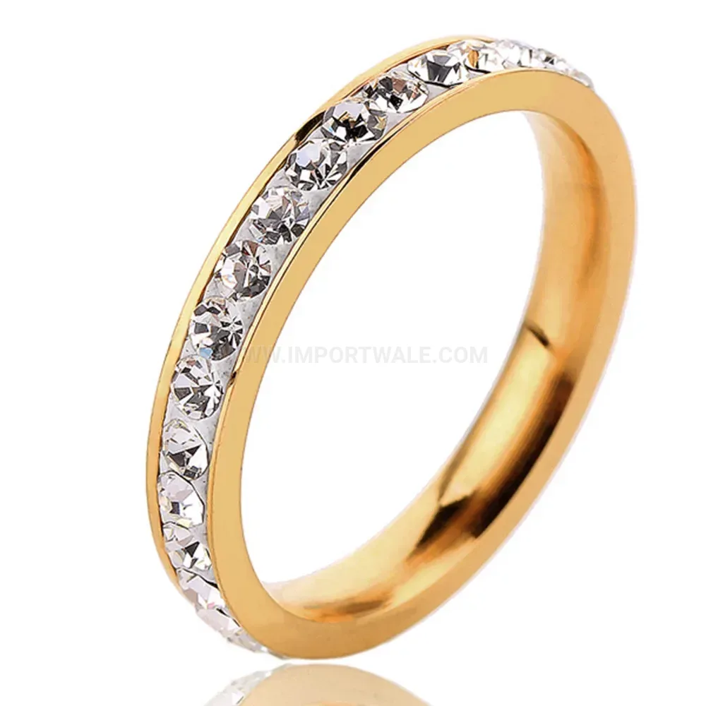 Delicate 3mm Crystal Accent Stainless Steel Ring