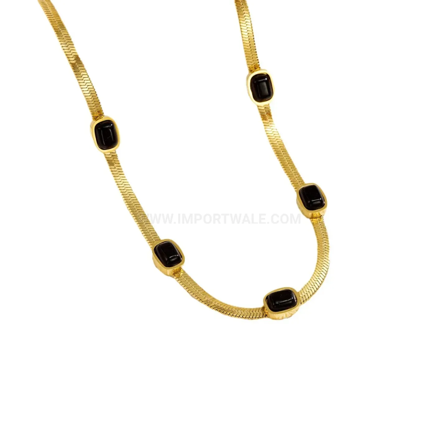 Classic Minimalist Titanium Steel Snake Chain Black Crystal Pendant Necklace