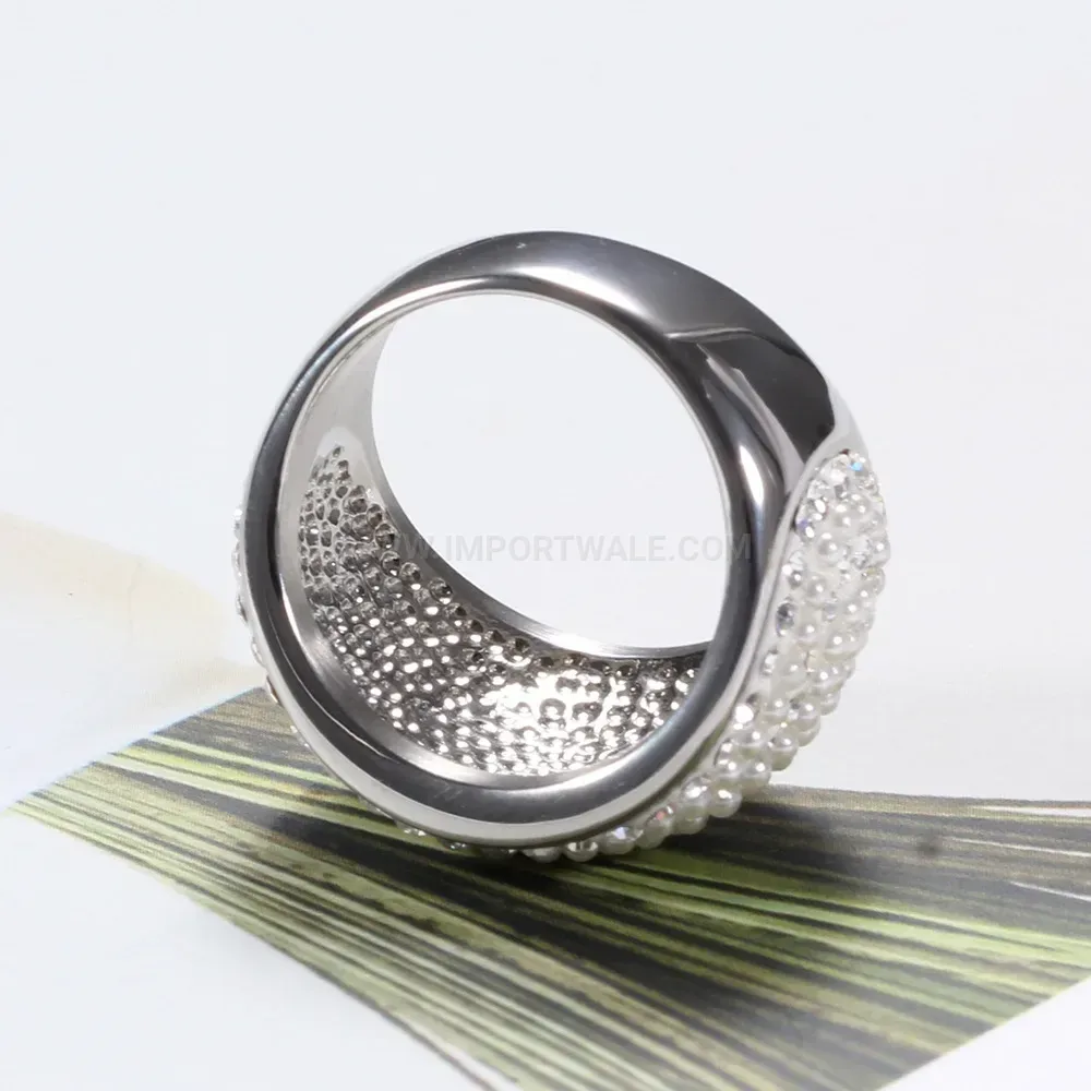 Sparkling Rhinestone Statement Stainless Steel Wide Ring