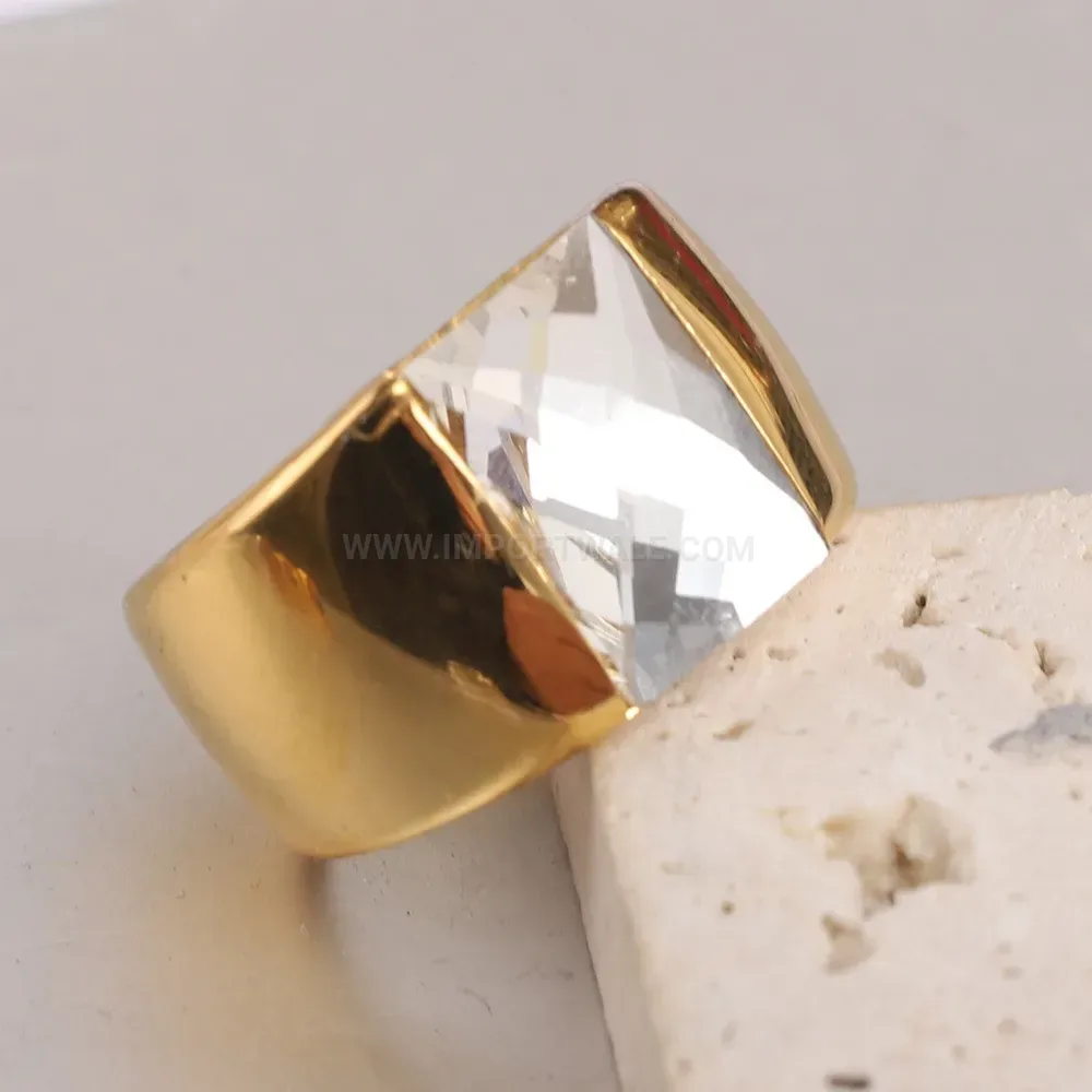 Stylish Crystal Inlaid Stainless Steel Band Ring