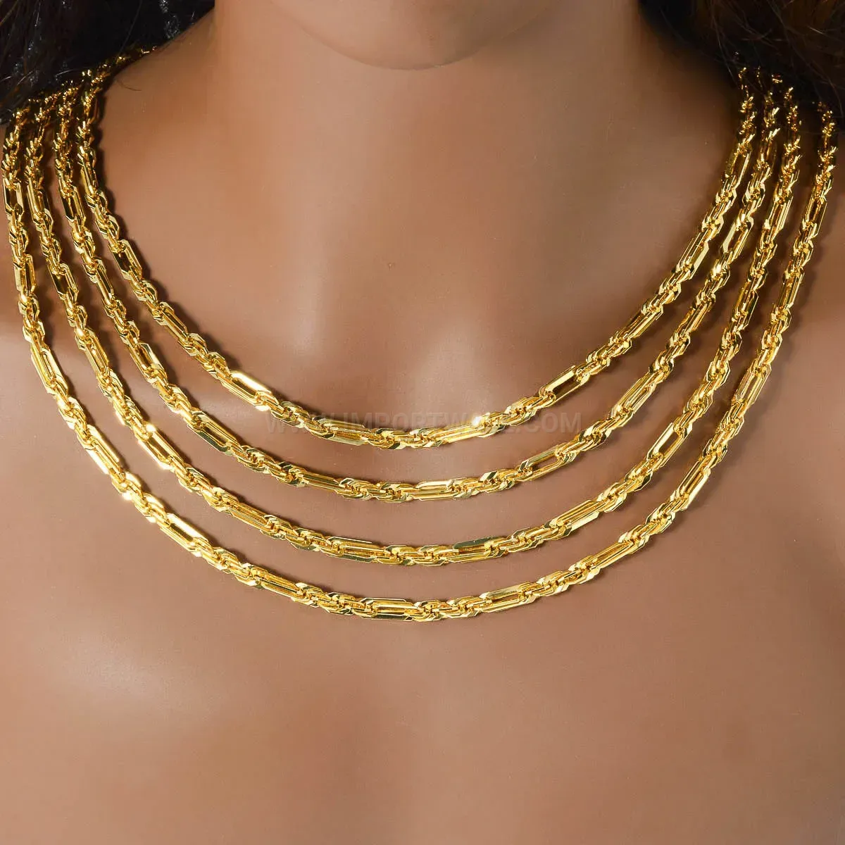 Eighteen Karat Gold Plated Brass Layered Twist Chain Necklace
