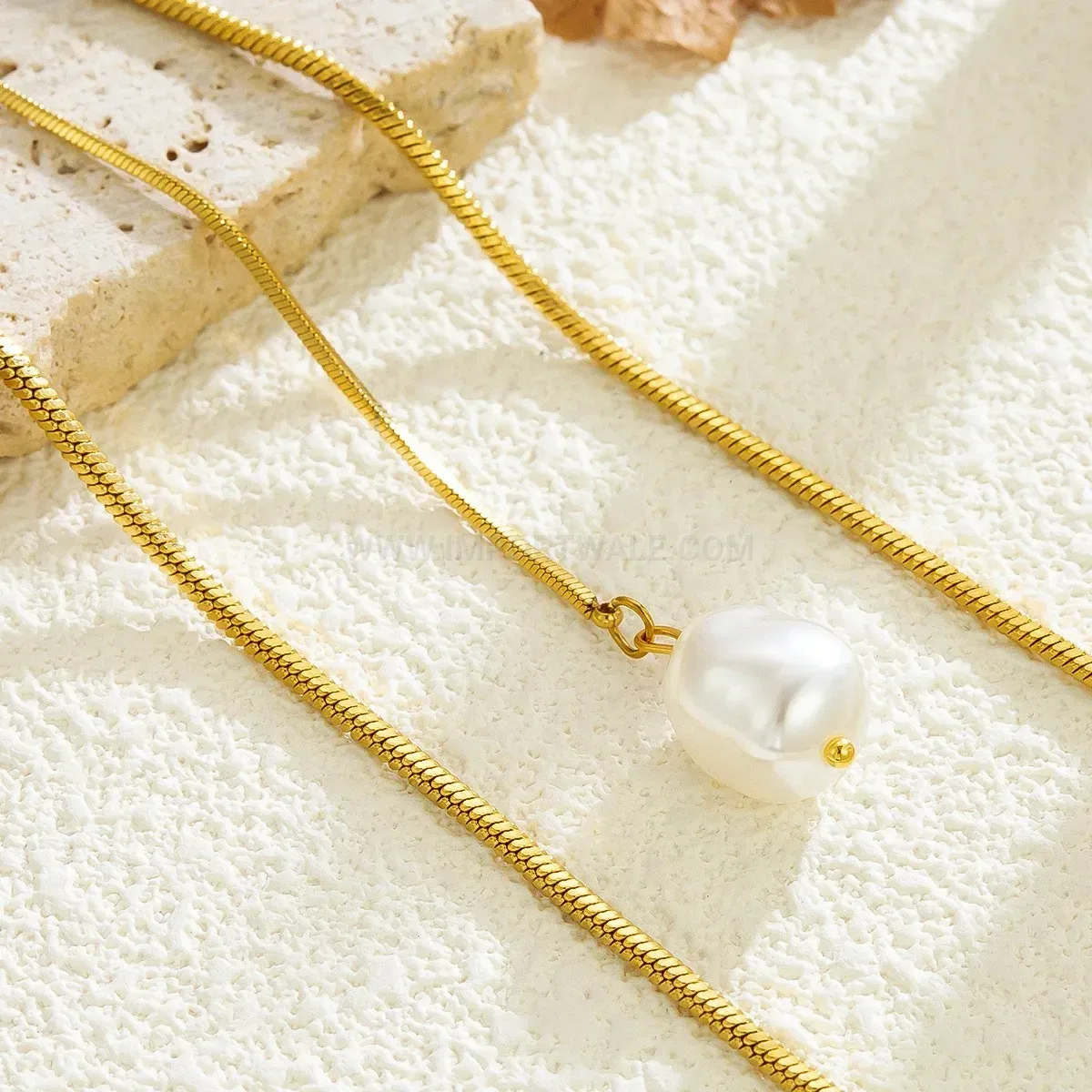Designer Double Layer Freshwater Pearl Stainless Steel Pendant Necklace