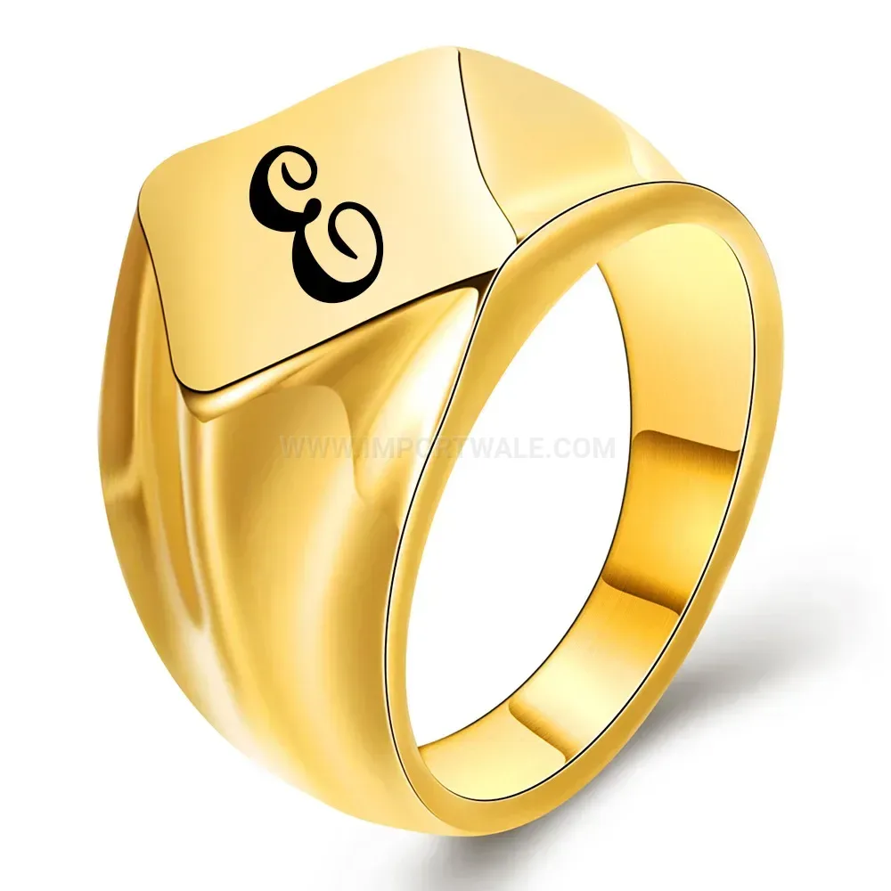 Premium Initial Letter Polished Stainless Steel Signet Ring