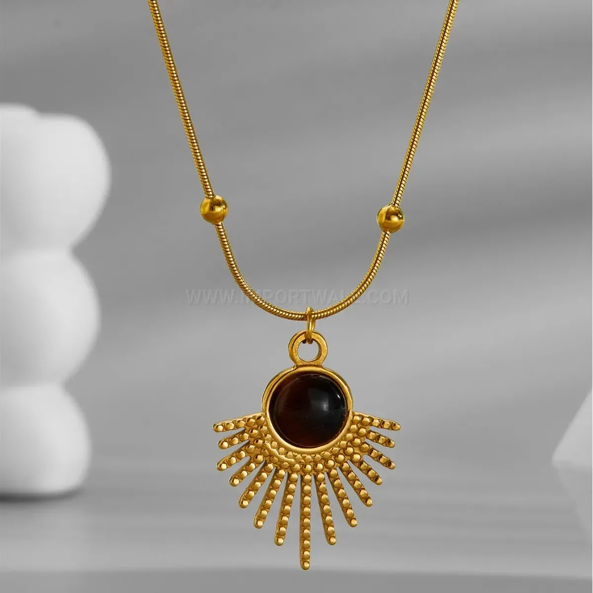 Elegant Tiger Eye Sunflower Pendant Titanium Steel Sweater Necklace