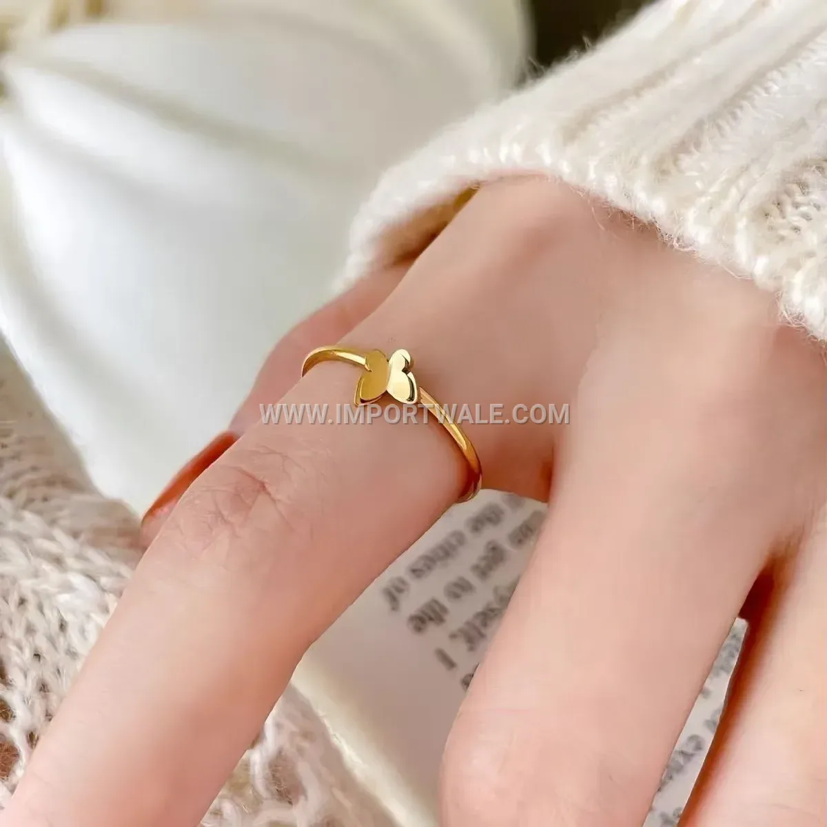 Double Layer Butterfly Stainless Steel Band Ring