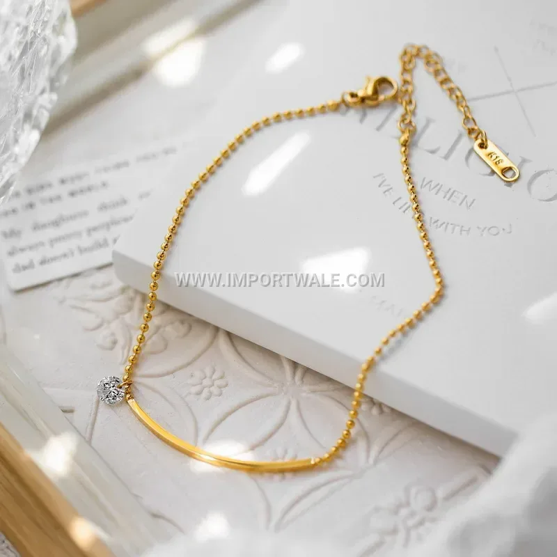 Gold Plated Stainless Steel Smile Zircon Anklet