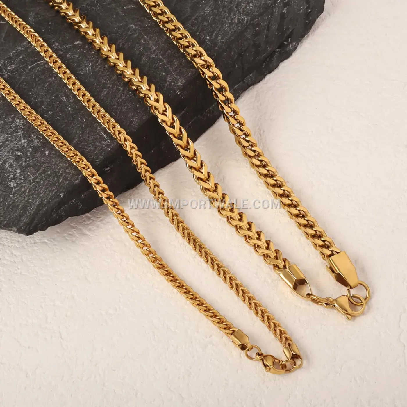 Gold Plated Mirror Polished Stainless Steel Franco Chain Necklace