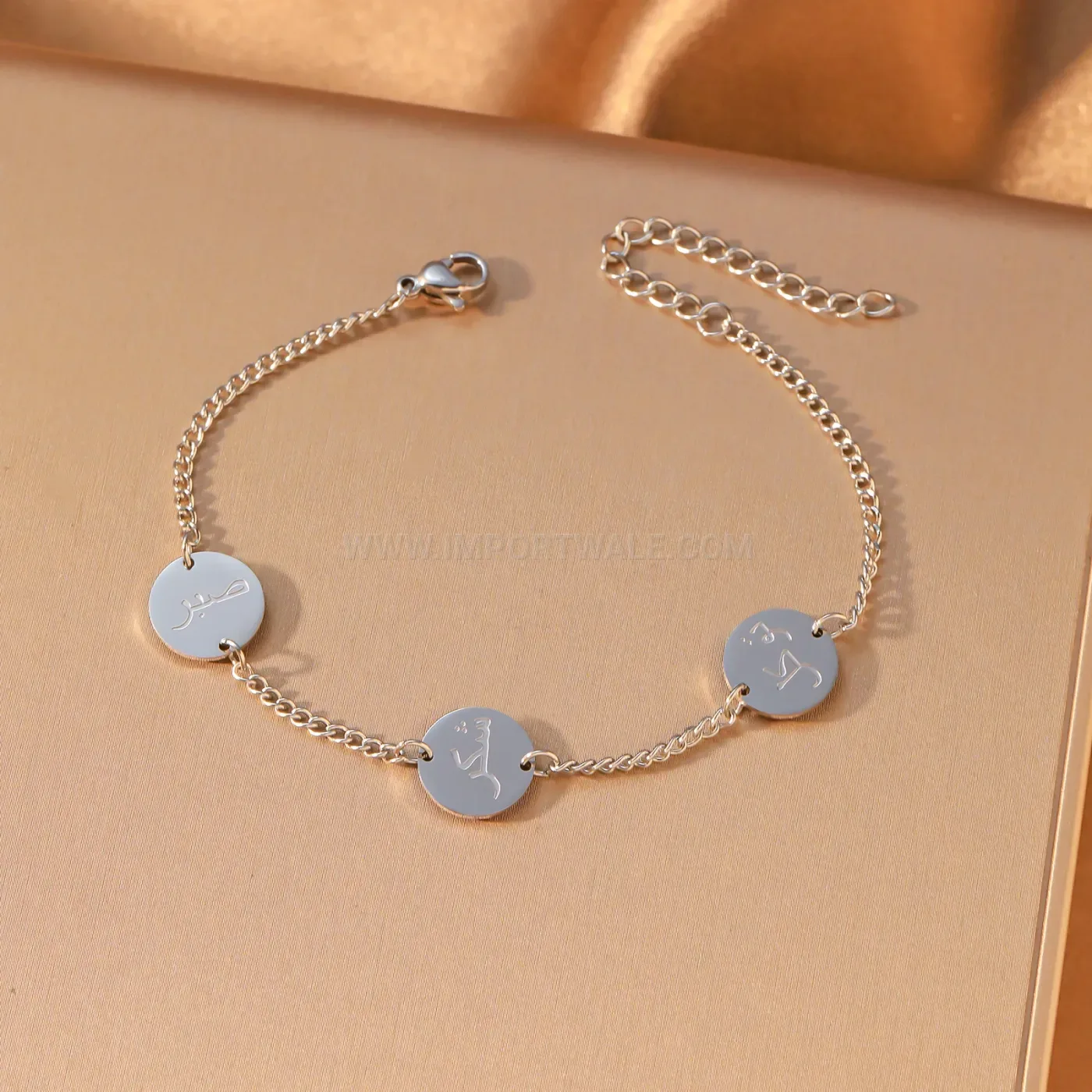 Stainless Steel Arabic Calligraphy Disc Charm Bracelet