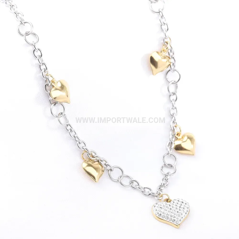 Pave Crystal Heart Pendant Stainless Steel Chain Necklace