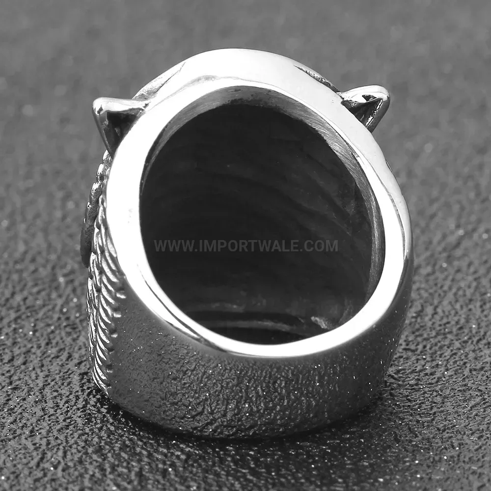Premium Vintage Aged Stainless Steel Owl Signet Ring
