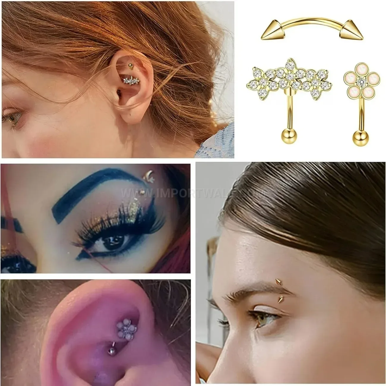 Elegant Cubic Zirconia Crescent Flower Stainless Steel Body Piercing Set