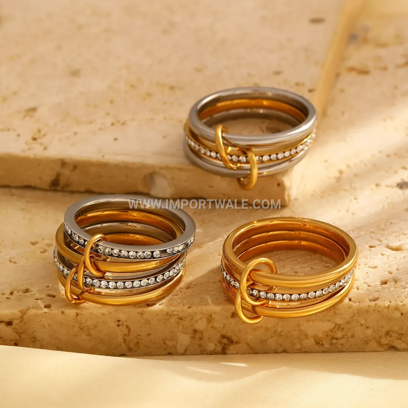 Multi Layer Gold Plated Stainless Steel Stacking Ring