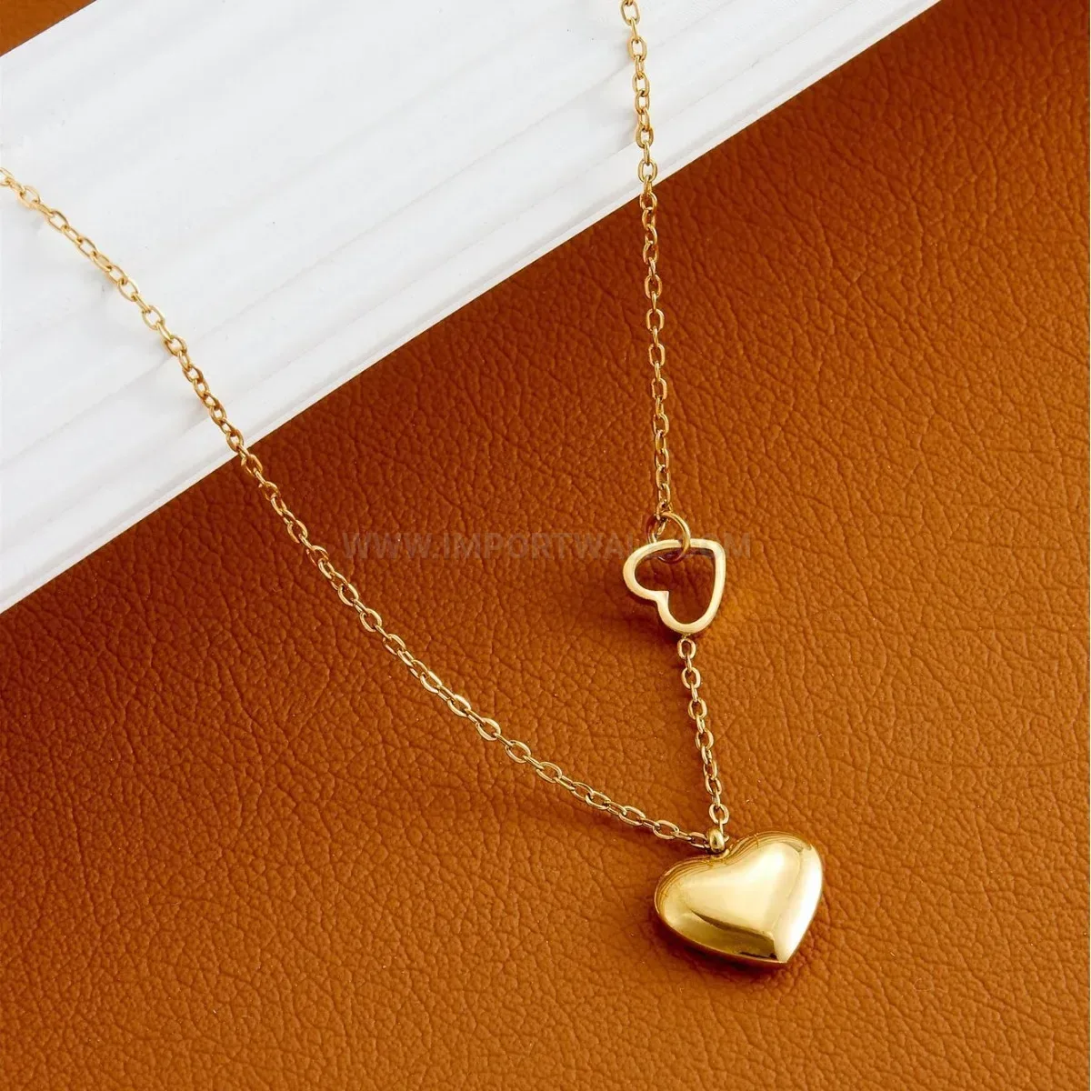 Modern 18K Gold Plated Double Heart Titanium Steel Choker Necklace
