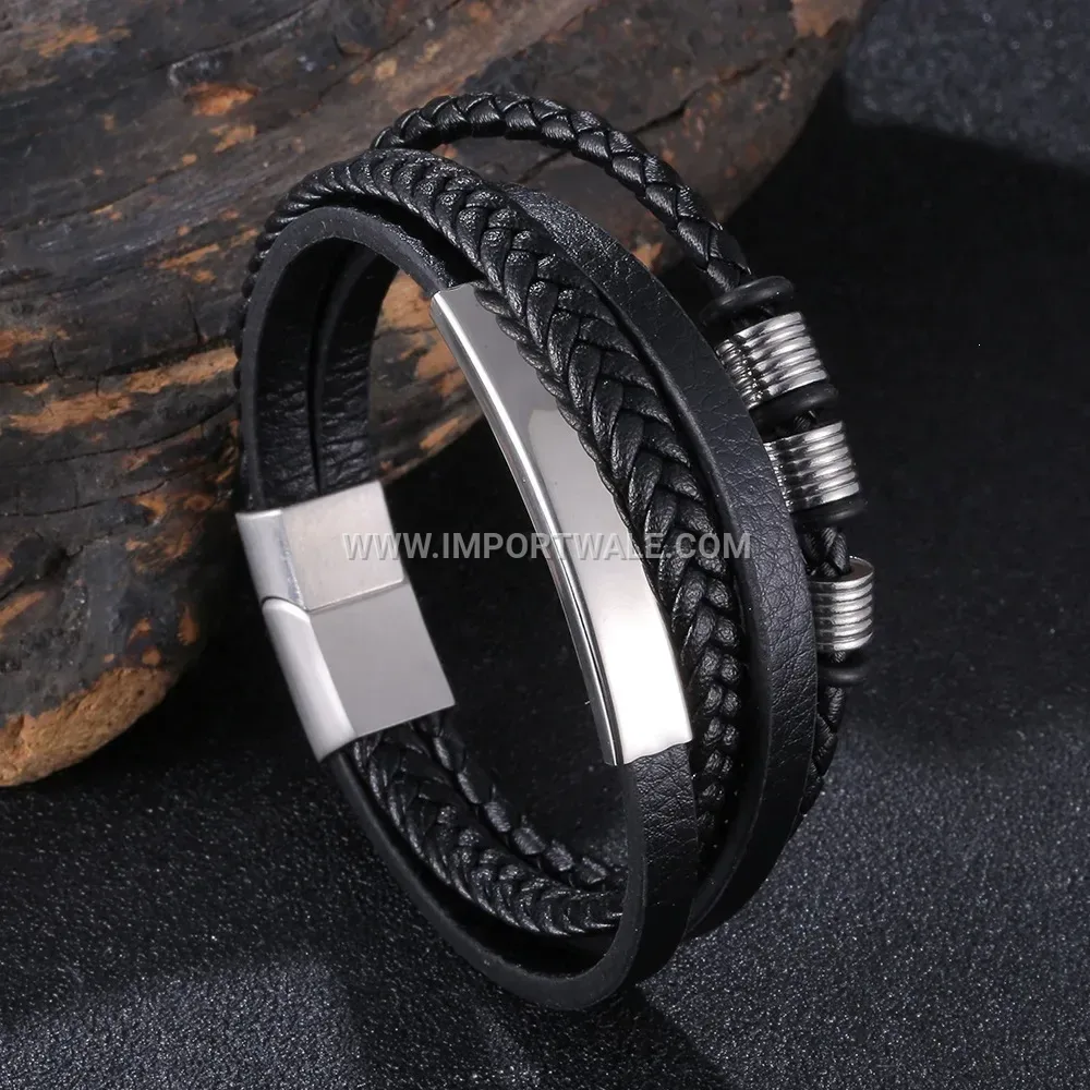 Vintage Braided Leather Stainless Steel Punk Bracelet