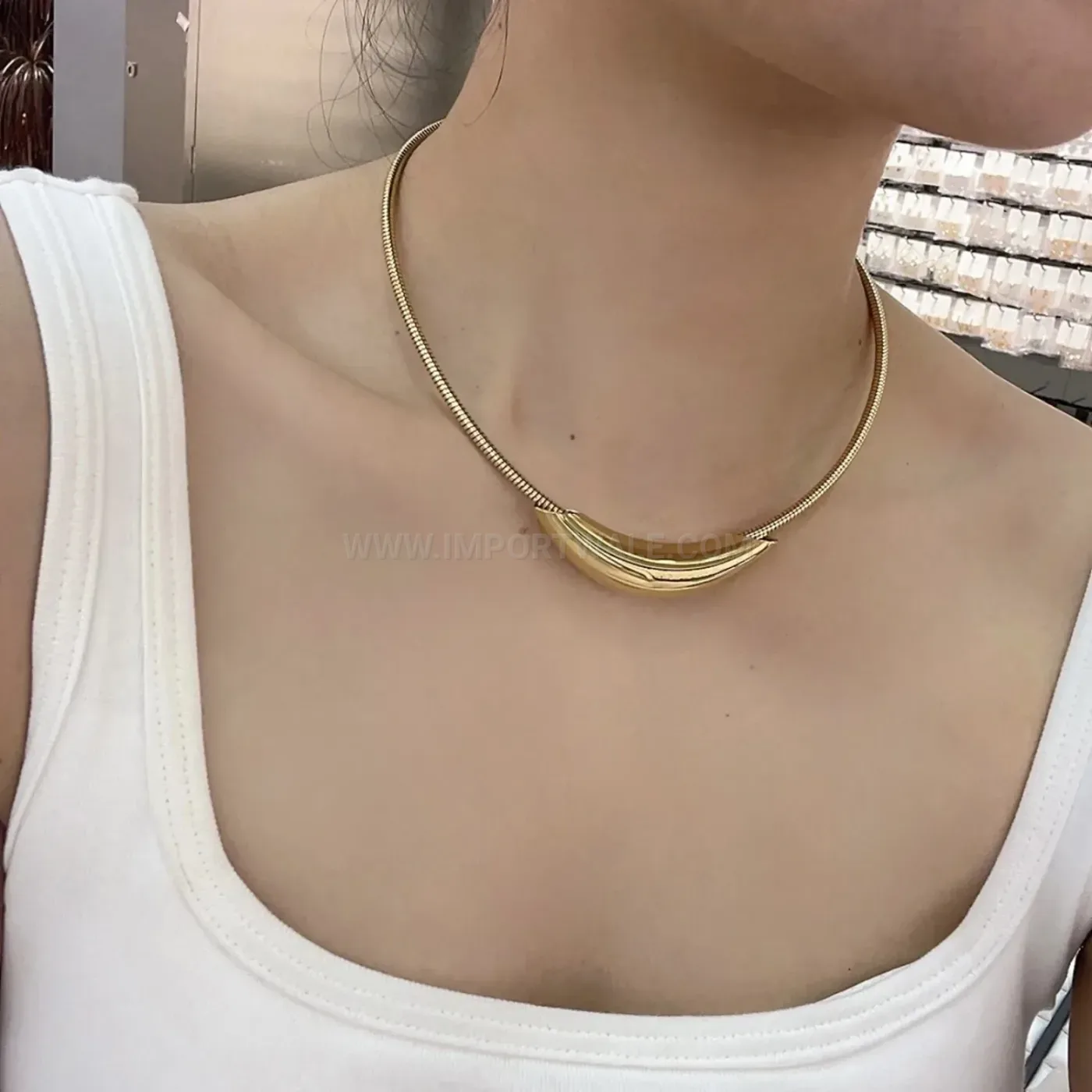 Minimalist Curved Tube Titanium Steel Choker Necklace