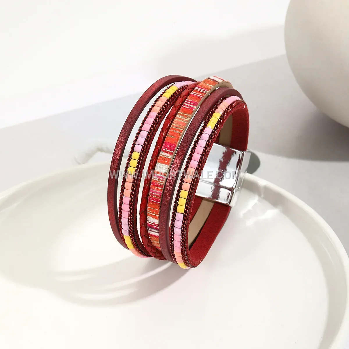 Multi-Strand Faux Leather Wrap Bracelet with Magnetic Clasp