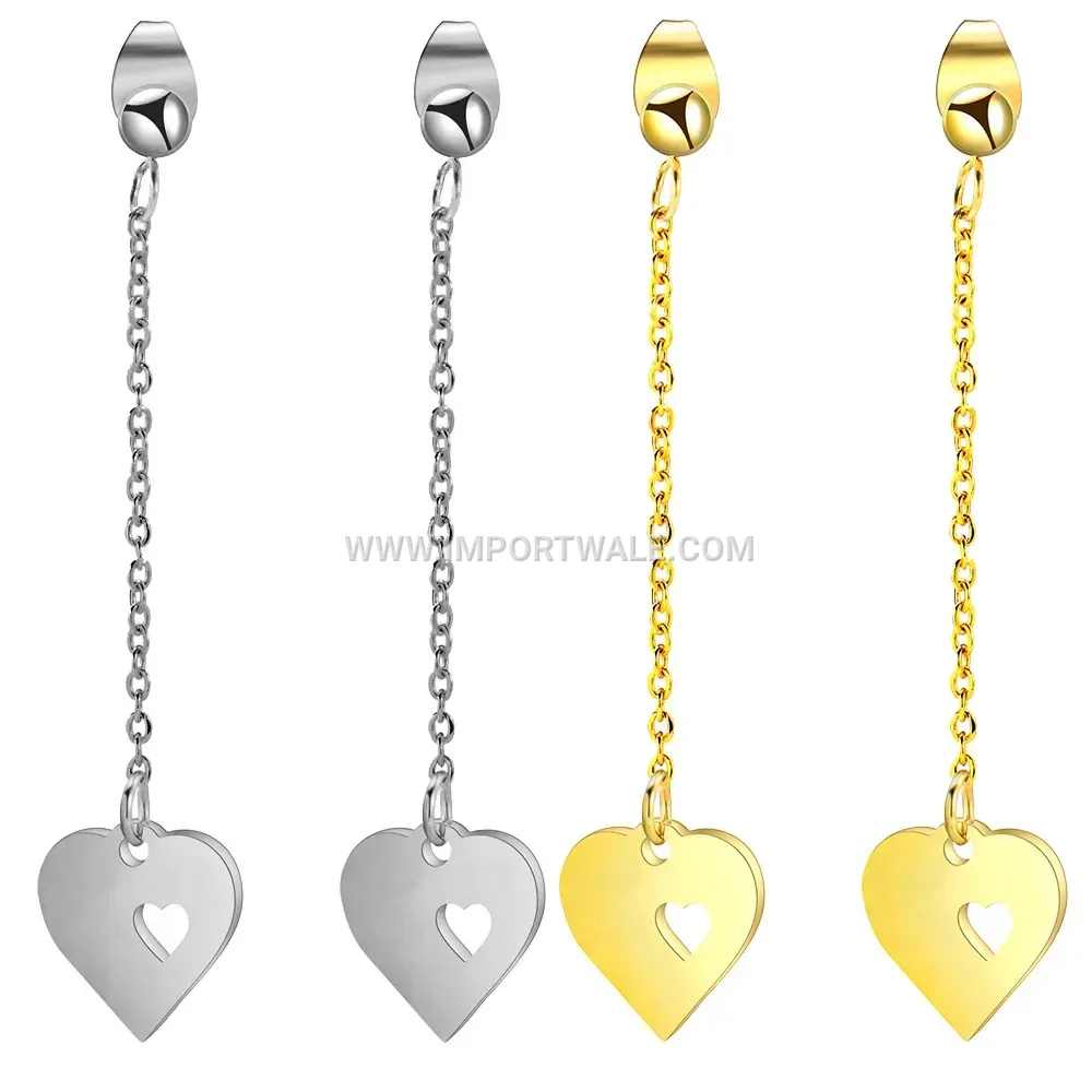 Minimalist Cutout Heart Stainless Steel Bar Drop Earrings