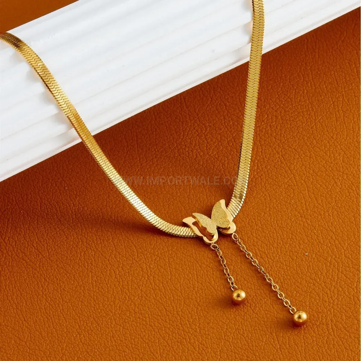 Bold Titanium Steel Butterfly Tassel Pendant Blade Chain Choker Necklace