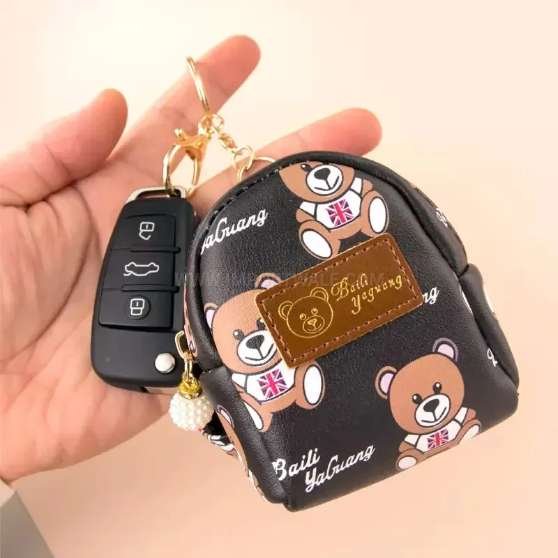 Premium Cute Cartoon Bear Backpack Mini PU Leather Keychain Pouch