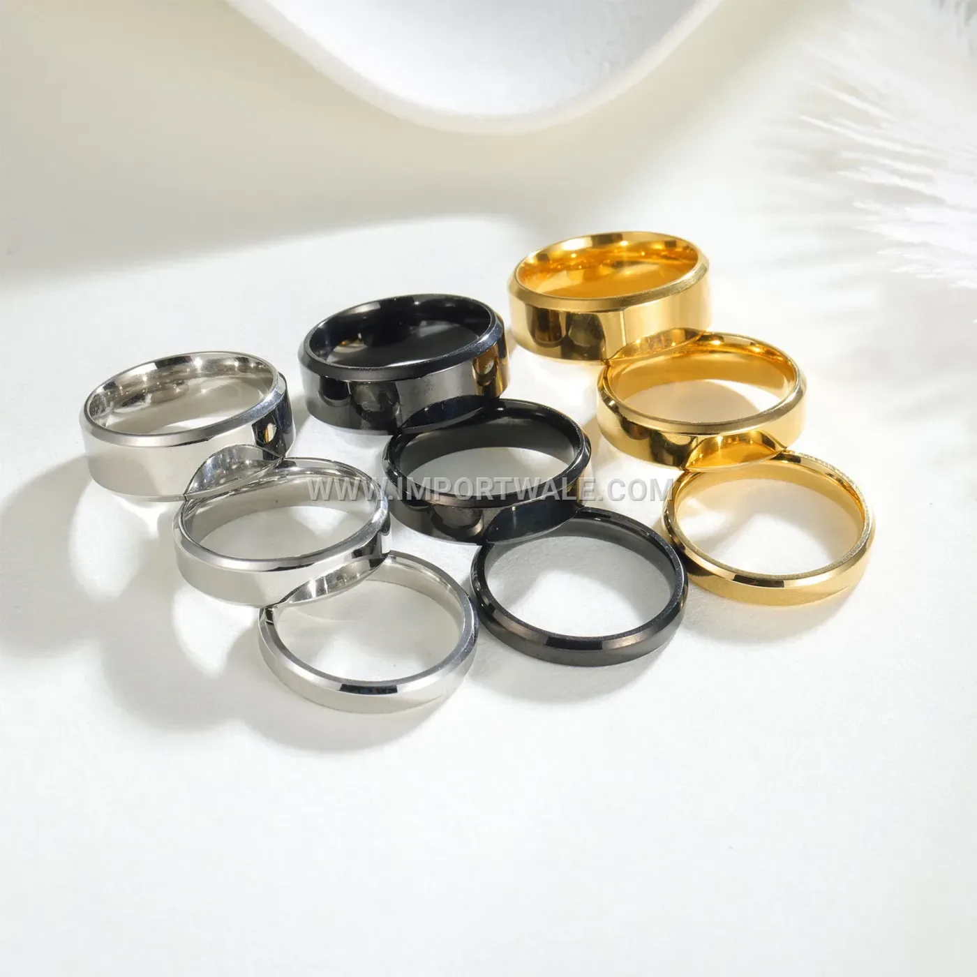 Dual Beveled Edge Stainless Steel Band Ring Set