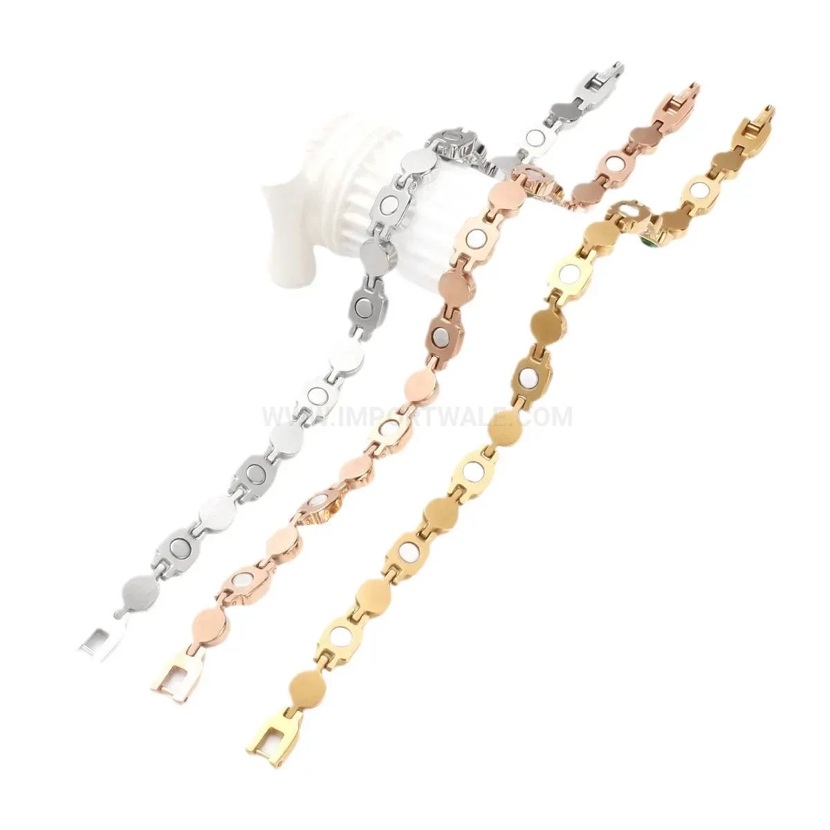 Stainless Steel Emerald Square Crystal Bio Magnetic Link Bracelet
