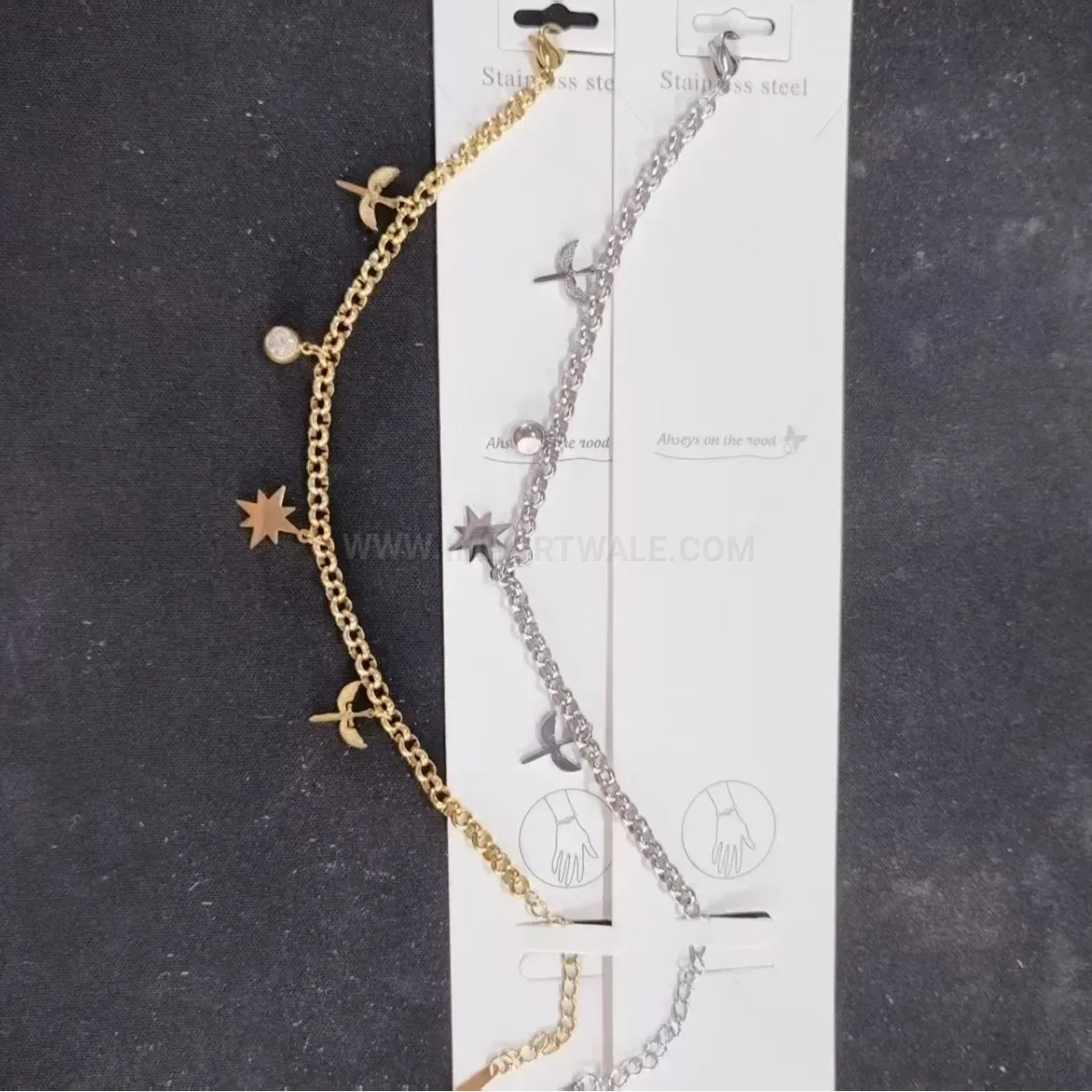North Star Crystal Stainless Steel Dainty Charm Bracelet