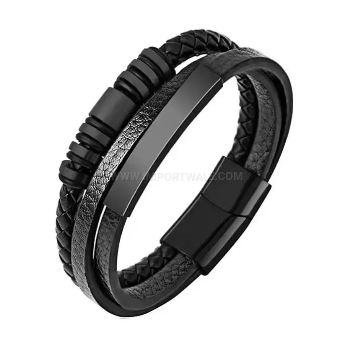 Premium Handcrafted Braided Leather Wristband with Titanium Steel Magnetic Clasp