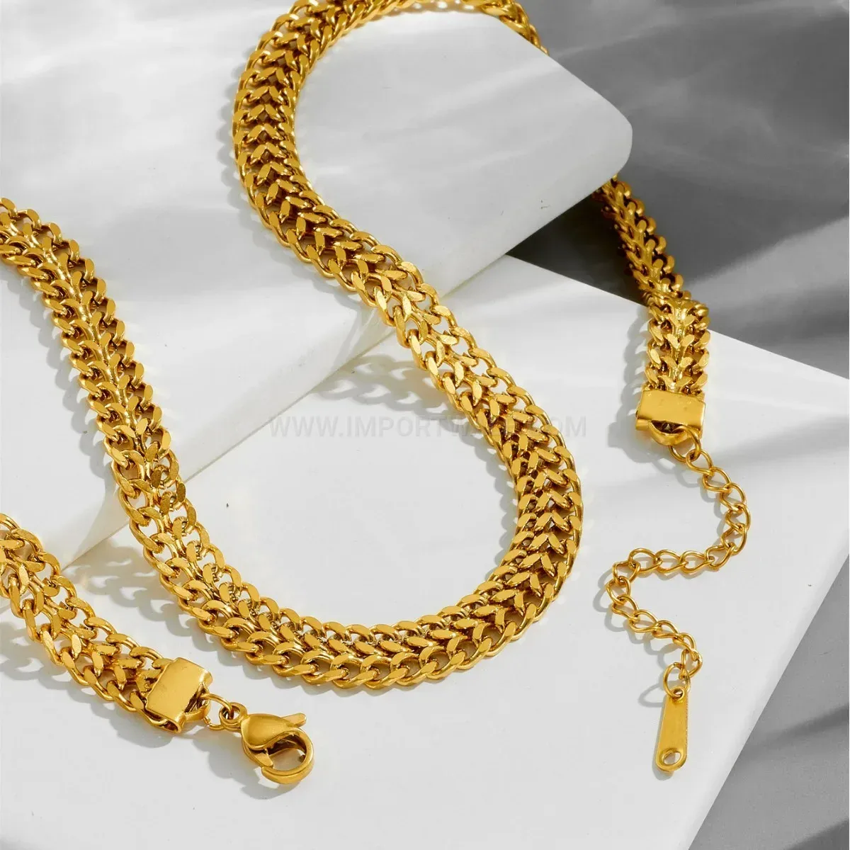 Vintage Gold Woven Thick Chain Titanium Steel Jewelry Set