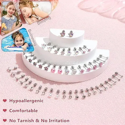 Modern Vintage Stainless Steel Heart Ear Bone Piercing Stud Set
