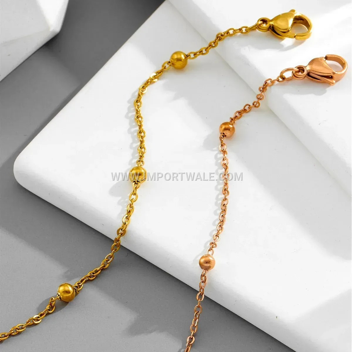Rhinestone Hollow Heart Pendant Stainless Steel Beaded Anklet