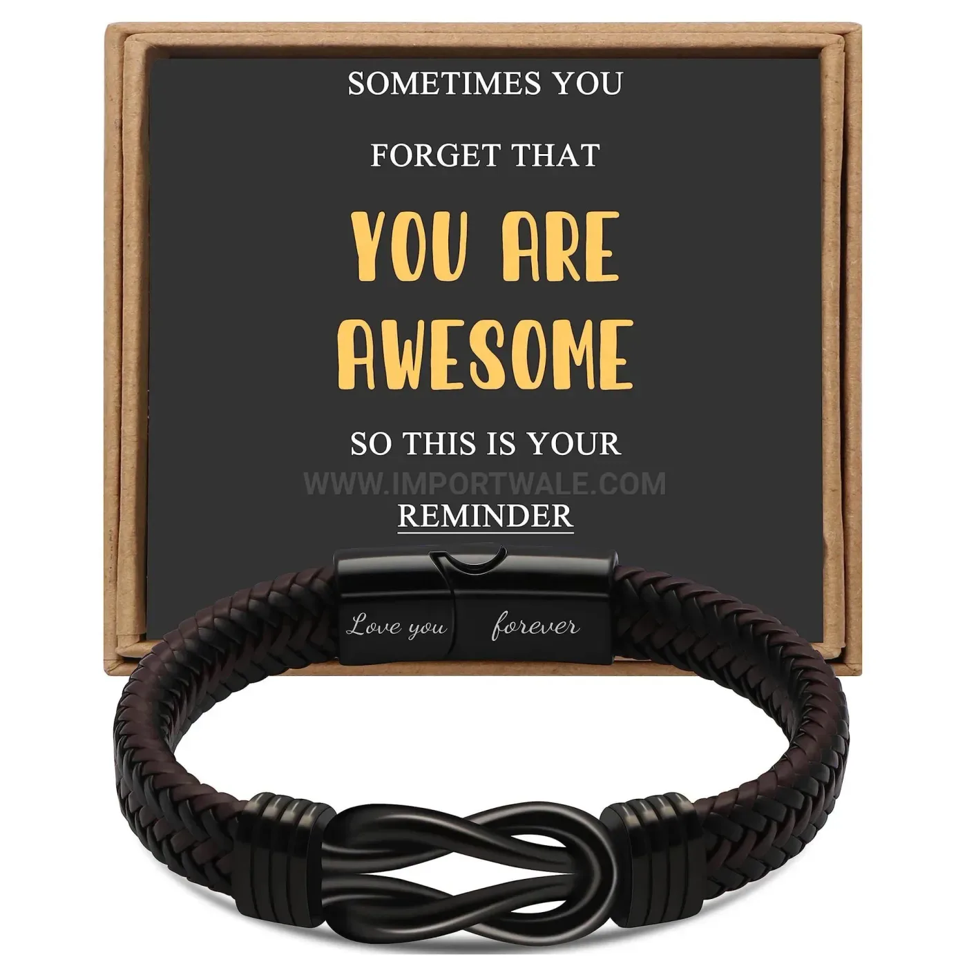Men Dark Style Engraved Braided Leather Infinity Bracelet with Magnetic Clasp