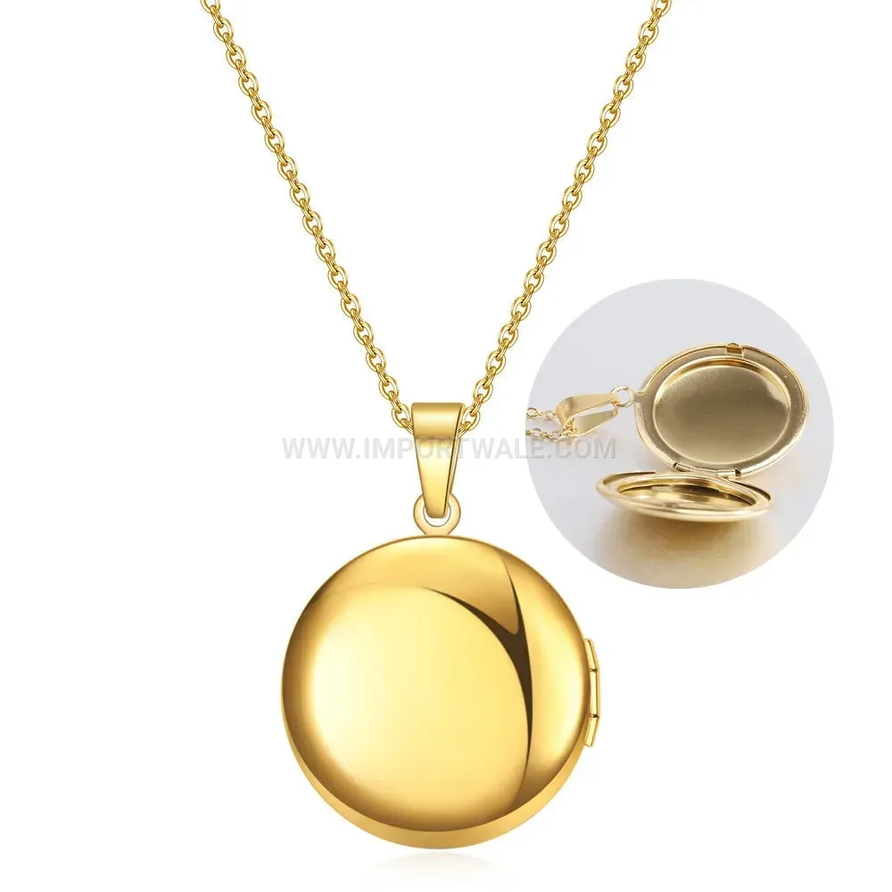 Polished Round Stainless Steel Locket Pendant Necklace