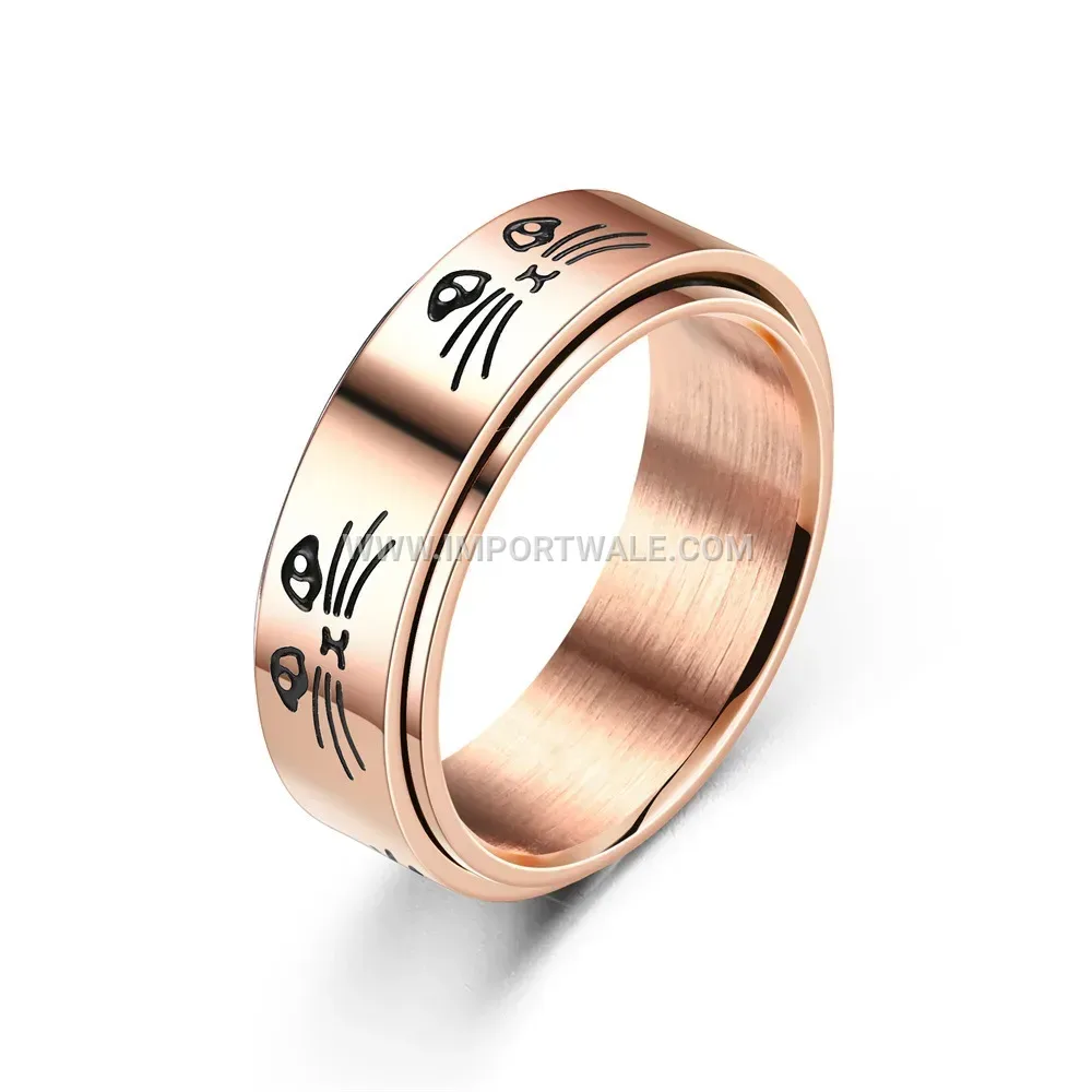 Spinner Stainless Steel Cat Pattern Band Ring